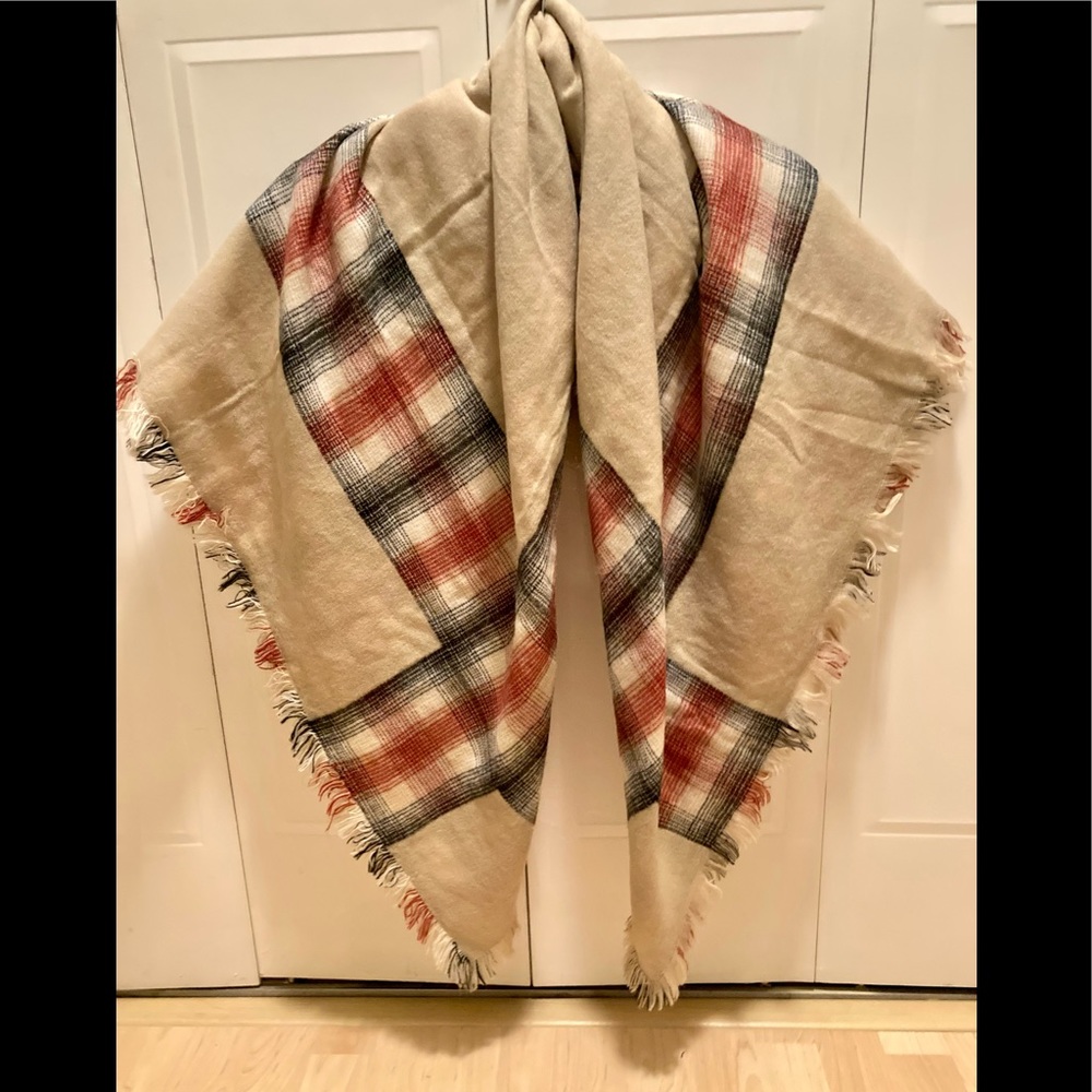 Plaid Tan Oversized Blanket Scarf/Shawl